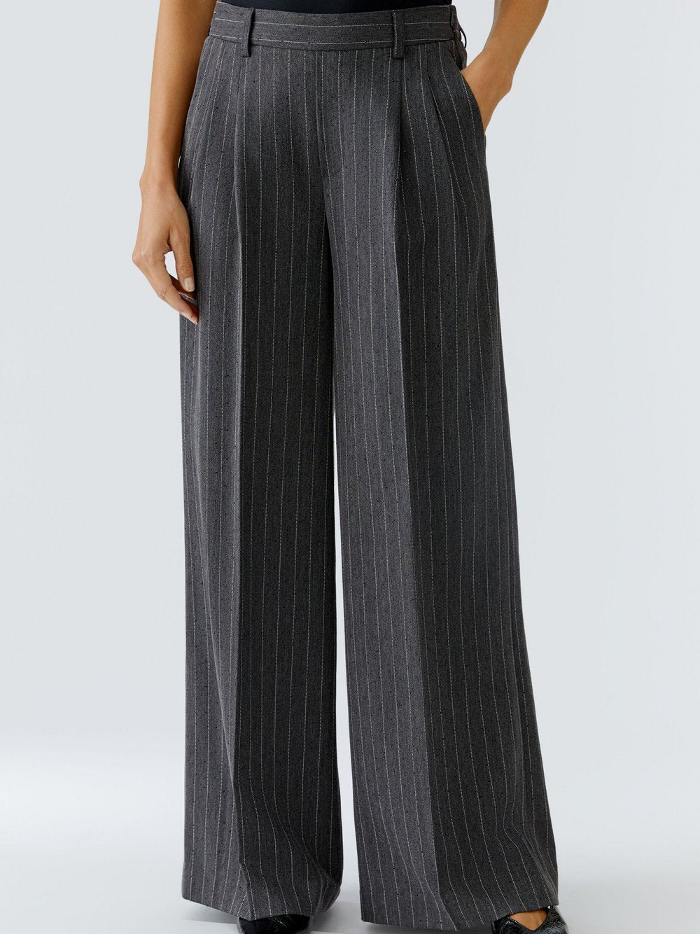 Oui Bundfaltenhose Damen gestreift