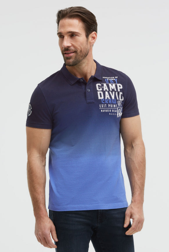 CAMP DAVID Pikee-Polo Dip Dye mit Label Prints - blue navy