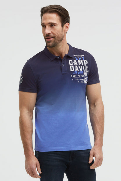 CAMP DAVID Pikee-Polo Dip Dye mit Label Prints - blue navy