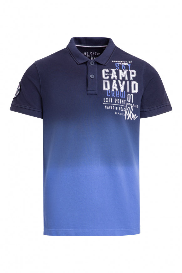 CAMP DAVID Pikee-Polo Dip Dye mit Label Prints - blue navy