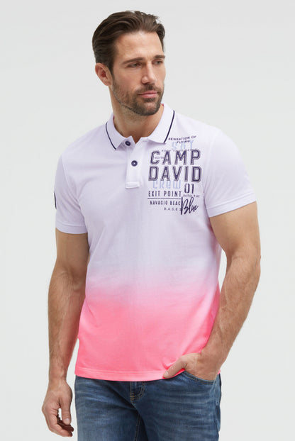CAMP DAVID Pikee-Polo Dip Dye mit Label Prints - neon pink