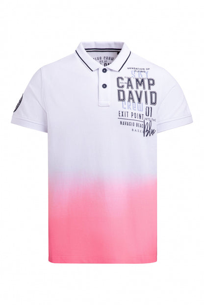 CAMP DAVID Pikee-Polo Dip Dye mit Label Prints - neon pink