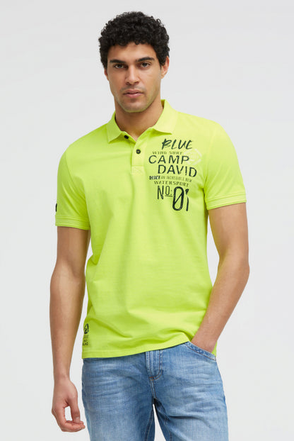 CAMP DAVID Pikee-Polo mit 3D-Tippings und Prints - neon lime