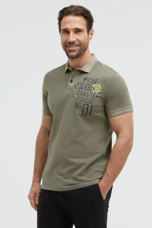CAMP DAVID Pikee-Polo mit 3D-Tippings und Prints - desert olive