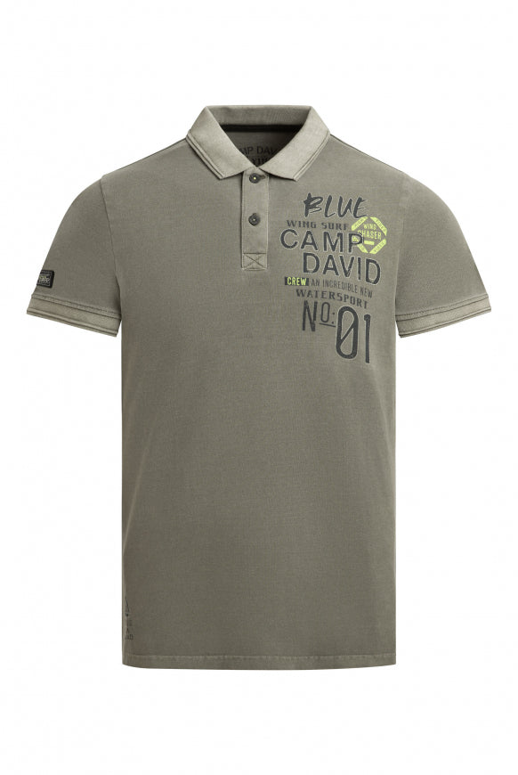 CAMP DAVID Pikee-Polo mit 3D-Tippings und Prints - desert olive