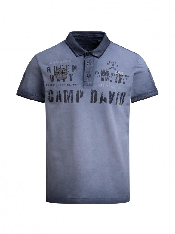 CAMP DAVID Pikee-Polo Oil Dyed mit Prints und Patches - blue concrete