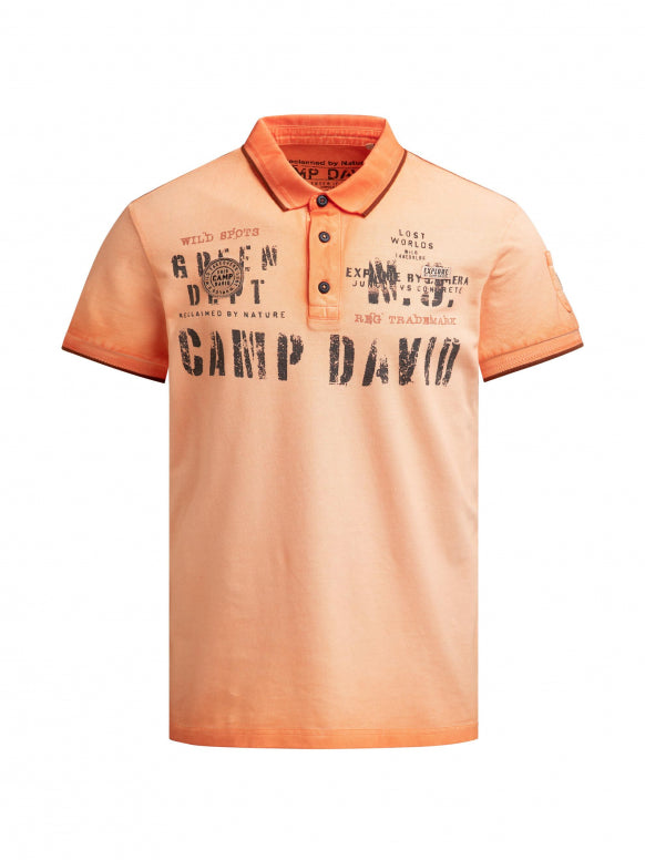 CAMP DAVID Pikee-Polo Oil Dyed mit Prints und Patches - mellow orange