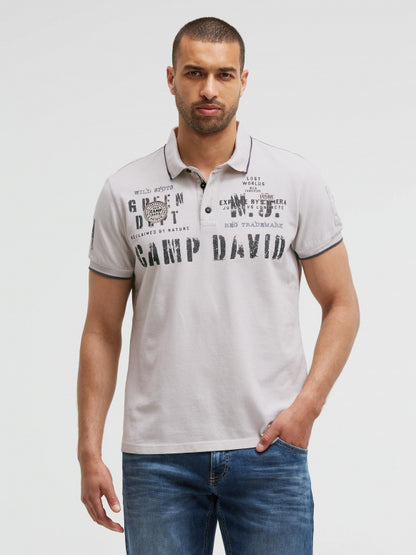 CAMP DAVID Pikee-Polo Oil Dyed mit Prints und Patches - ash