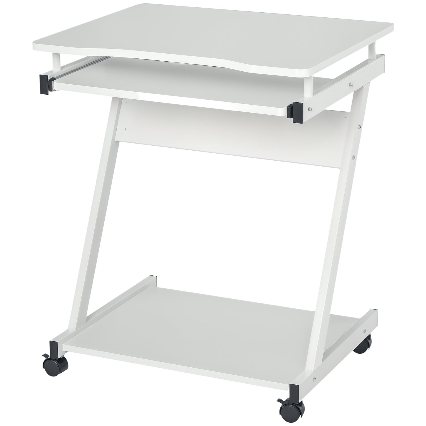 HOMCOM Schreibtisch Computertisch Z-Form mit 4 Rollen, platzsparend und stabil, mit Tastaturablage, Metall & Spanplatte, Weiß 60x48x73 cm   Aosom.de