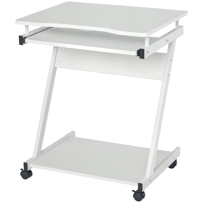 HOMCOM Schreibtisch Computertisch Z-Form mit 4 Rollen, platzsparend und stabil, mit Tastaturablage, Metall & Spanplatte, Weiß 60x48x73 cm   Aosom.de