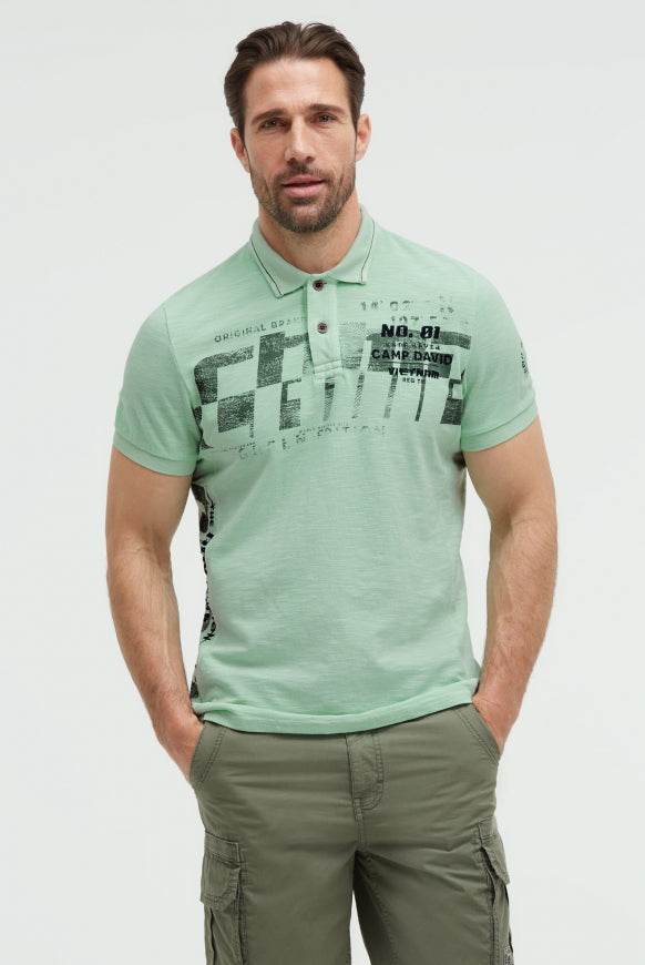 CAMP DAVID Polo aus Flammgarn-PikeemitArtworks - light mint