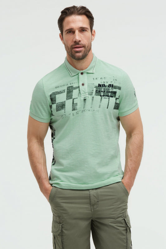 CAMP DAVID Polo aus Flammgarn-PikeemitArtworks - light mint