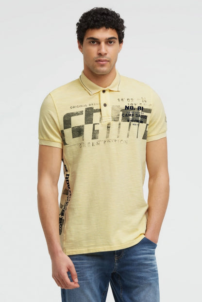 CAMP DAVID Polo aus Flammgarn-Pikee mit Artworks - lemon juice