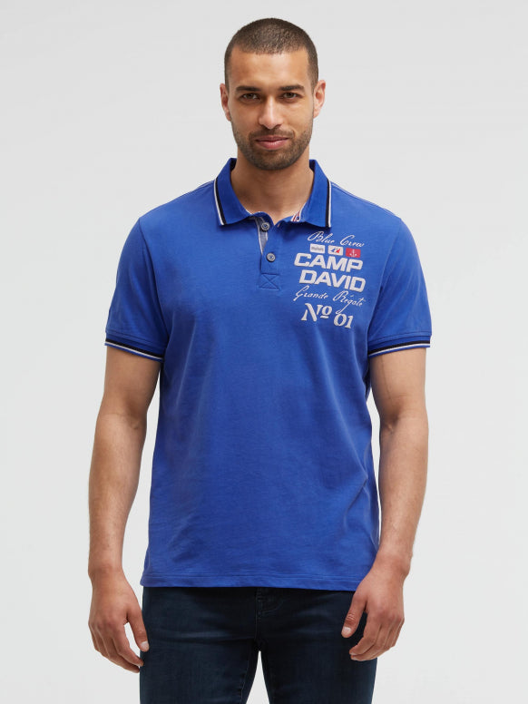 CAMP DAVID Polo mit Artworks und Special Details - signal blue