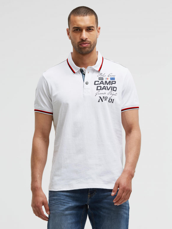 CAMP DAVID Polo mit Artworks und Special Details - opticwhite