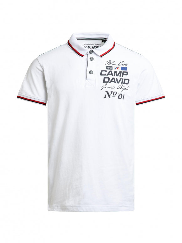 CAMP DAVID Polo mit Artworks und Special Details - opticwhite