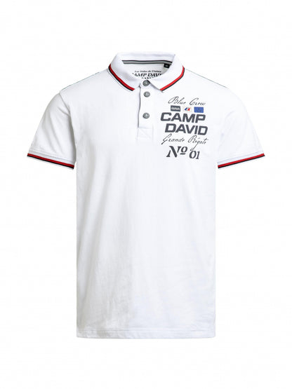 CAMP DAVID Polo mit Artworks und Special Details - opticwhite