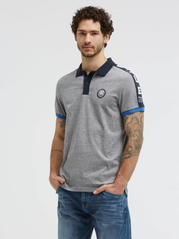 CAMP DAVID Polo mit feinen Streifen und Tapes - blue navy