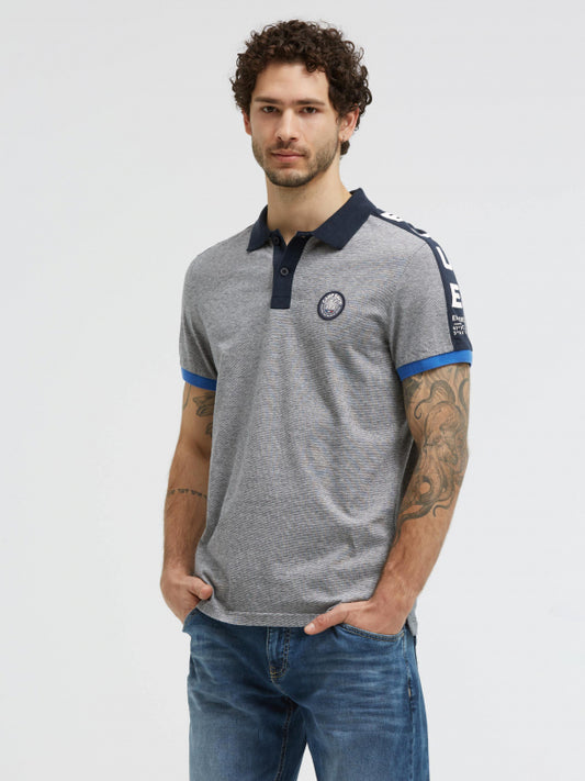 CAMP DAVID Polo mit feinen Streifen und Tapes - blue navy