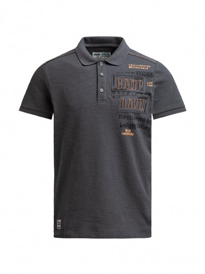 CAMP DAVID Polo mit Flammgarnstruktur und Label-Applikationen - black rock