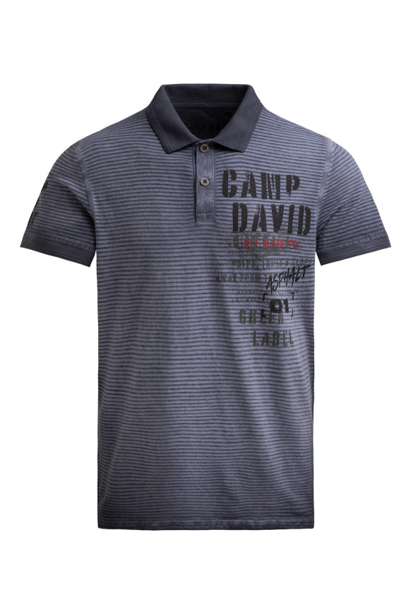 CAMP DAVID Polo mit Streifenstruktur und Label Prints - blue grey