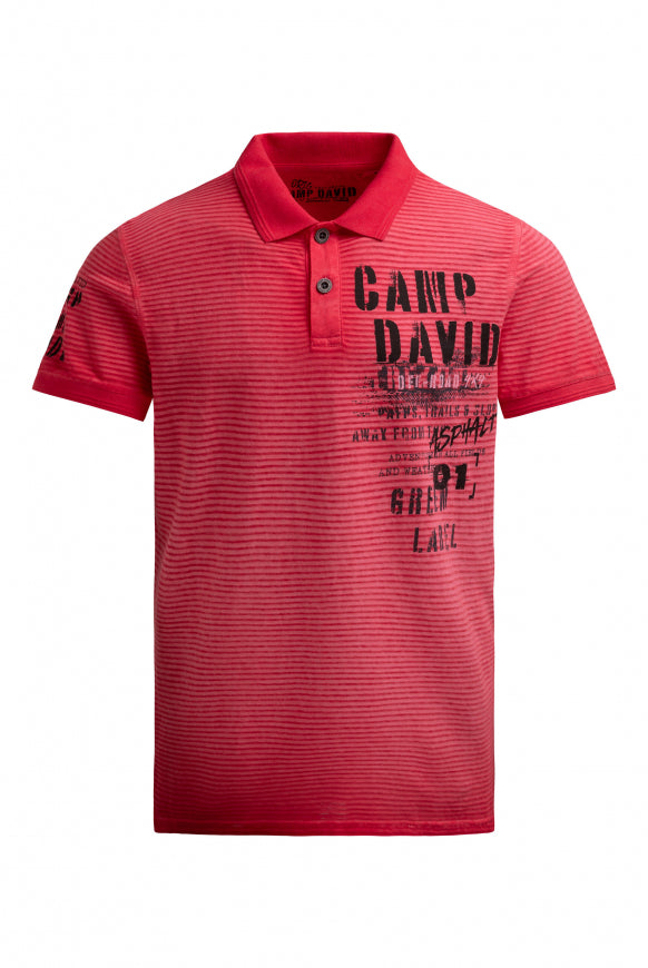 CAMP DAVID Polo mit Streifenstruktur und Label Prints - red orange