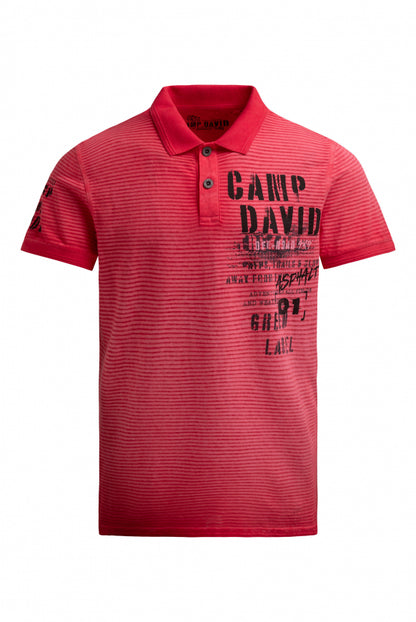 CAMP DAVID Polo mit Streifenstruktur und Label Prints - red orange