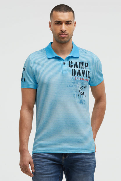 CAMP DAVID Polo mit Streifenstruktur und Label Prints - summer aqua