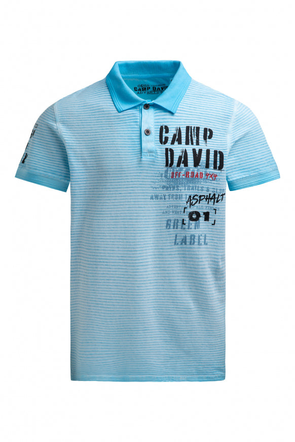 CAMP DAVID Polo mit Streifenstruktur und Label Prints - summer aqua