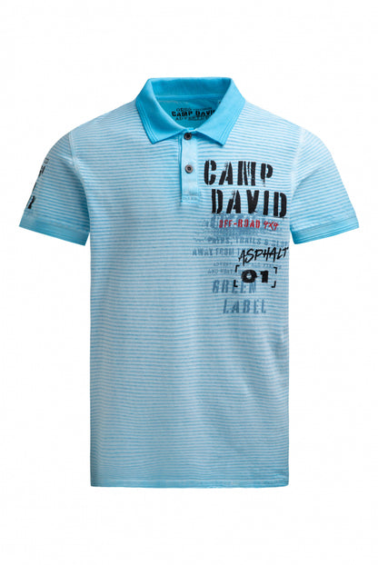 CAMP DAVID Polo mit Streifenstruktur und Label Prints - summer aqua