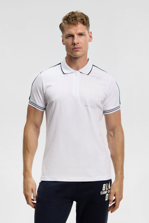 CAMP DAVID Polo mit Zipper, Logo-Tapes und Prints