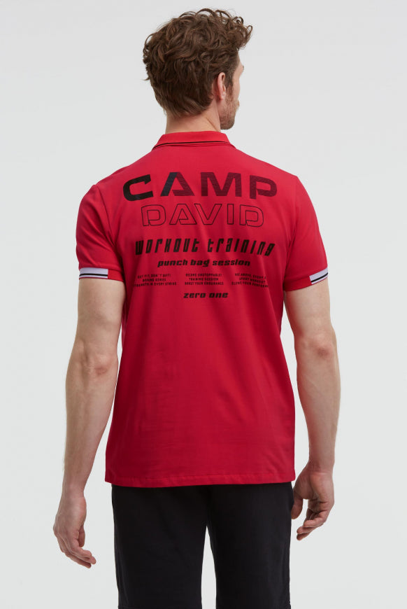 CAMP DAVID Poloshirt Kurzarm mit Rücken - Artwork - energy red