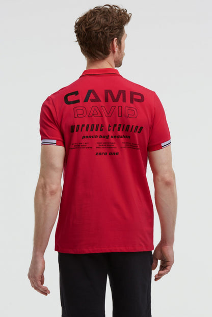 CAMP DAVID Poloshirt Kurzarm mit Rücken - Artwork - energy red