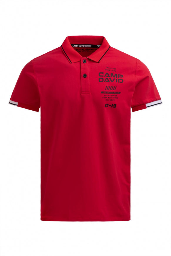 CAMP DAVID Poloshirt Kurzarm mit Rücken - Artwork - energy red