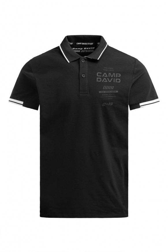 CAMP DAVID Poloshirt Kurzarm mit Rücken-Artwork - black