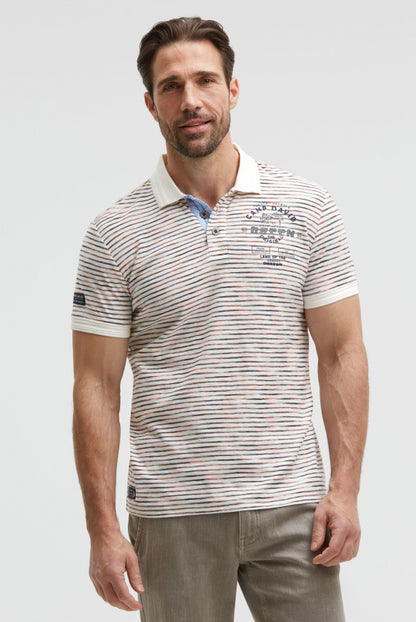 CAMP DAVID Poloshirt mit Multicolor-Streifen und Back - Artwork - ivory