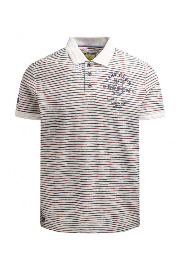 CAMP DAVID Poloshirt mit Multicolor-Streifen und Back - Artwork - ivory