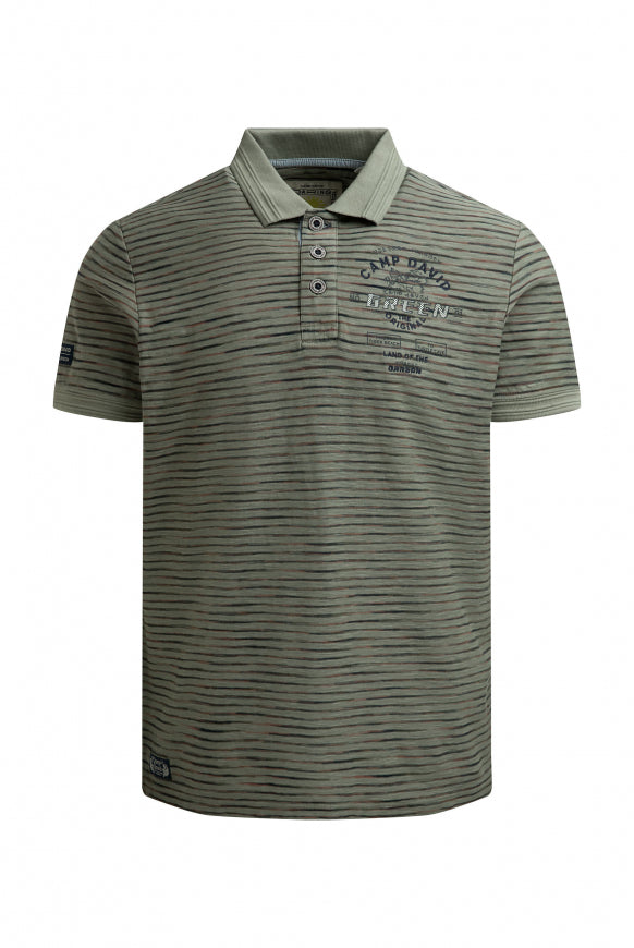 CAMP DAVID Poloshirt mit Multicolor-Streifen und Back-Artwork - green olive