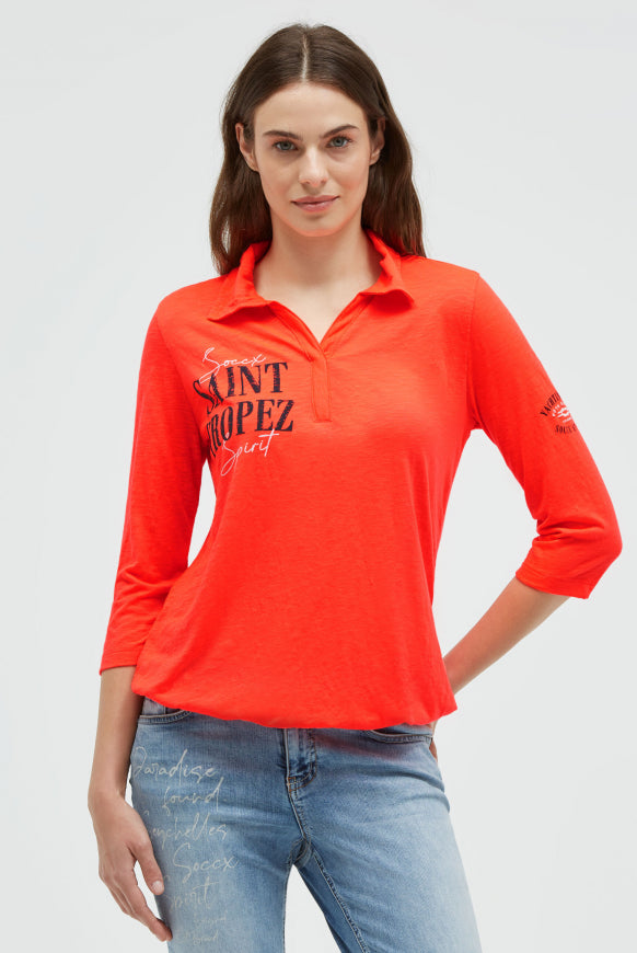 SOCCX Poloshirt mit Prints und Gummizugsaum