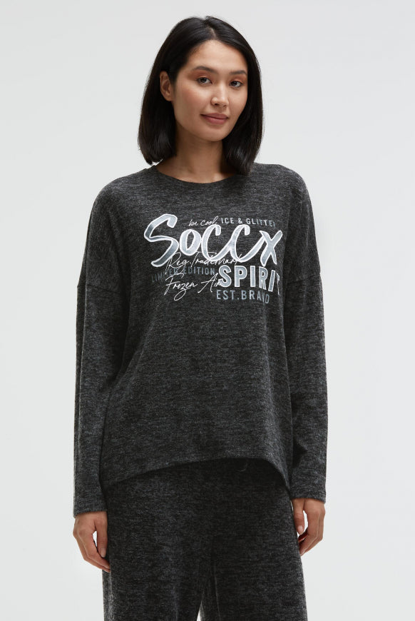 SOCCX Pullover aus Flauschstrick mit Glimmer Gel Print