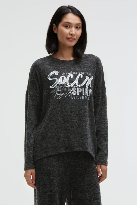 SOCCX Pullover aus Flauschstrick mit Glimmer Gel Print