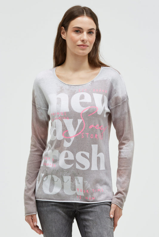 SOCCX Pullover mit All Over Print und Schmucksteinen