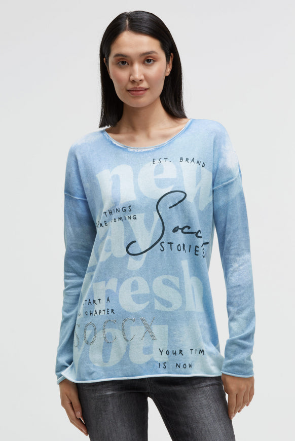 SOCCX Pullover mit All Over Print und Schmucksteinen