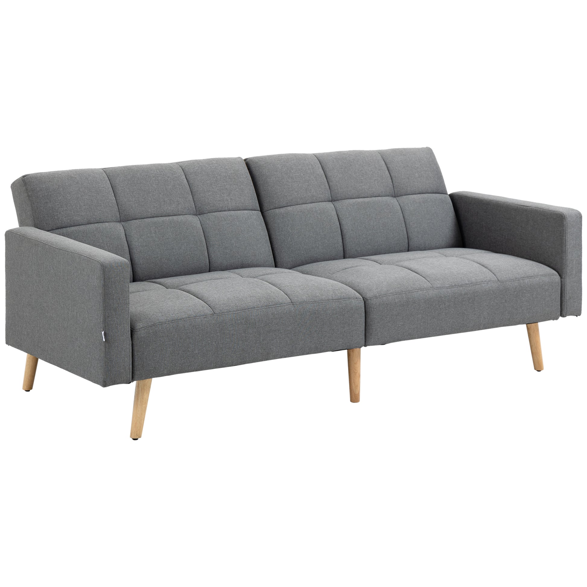 HOMCOM 2 in 1 Schlafsofa 205 x 88 cm Sofa mit Bettfunktion, Couch mit Sitzkissen, Leinenoptik, Verstellbarer Rückenlehne für Wohnzimmer, Schlafzimmer, Grau   Aosom