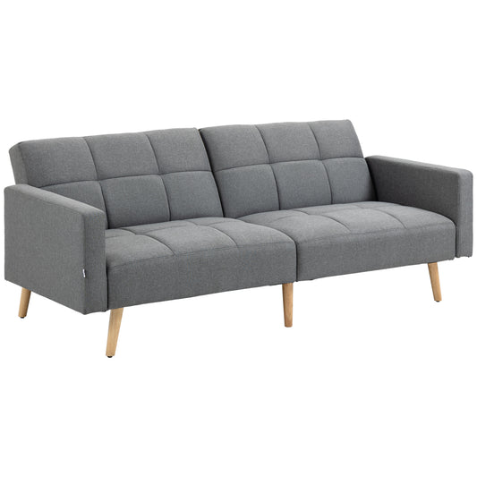 HOMCOM 2 in 1 Schlafsofa 205 x 88 cm Sofa mit Bettfunktion, Couch mit Sitzkissen, Leinenoptik, Verstellbarer Rückenlehne für Wohnzimmer, Schlafzimmer, Grau   Aosom