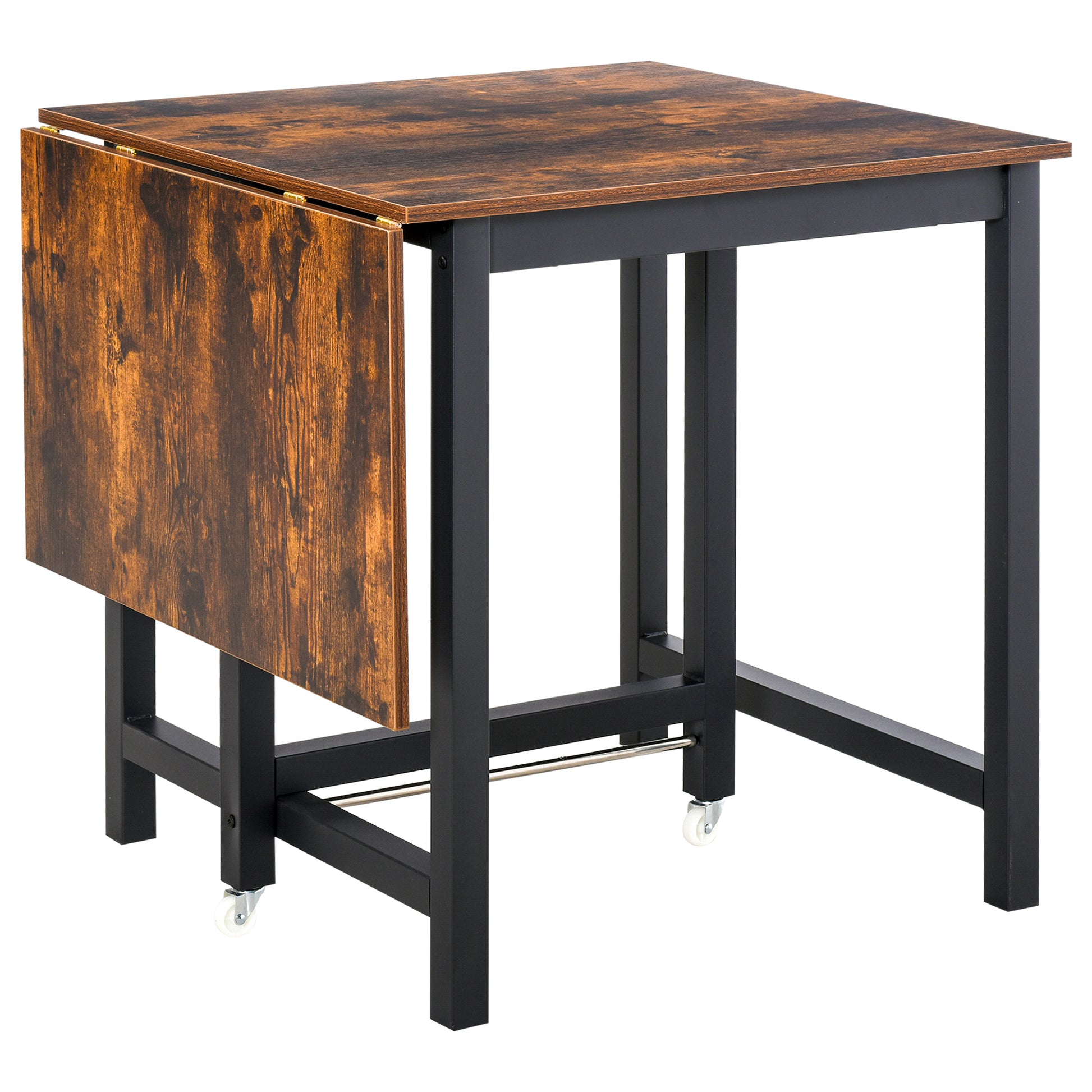 HOMCOM Esstisch ausziehbar, Klappbar Küchentisch mit Rollen, Klapptisch aus Metall, bis 20 kg belastbar, für Küche, Esszimmer, 118 x 70 x 76,5 cm, Braun   Aosom