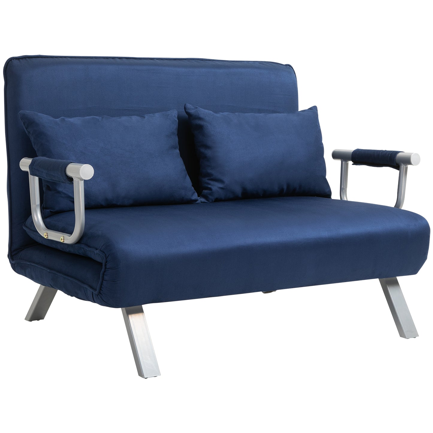 HOMCOM Schlafsofa 2er-Sofa mit Schlaffunktion und verstellbarer Rückenlehne, Couch mit Wurfkissen in Samtoptik, Polstersofa für Wohnzimmer & Schlafzimmer, Blau   Aosom.de