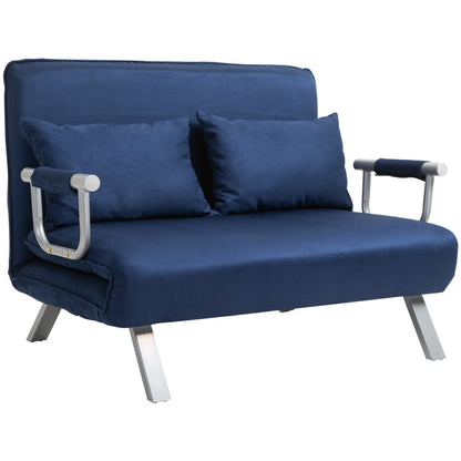 HOMCOM Schlafsofa 2er-Sofa mit Schlaffunktion und verstellbarer Rückenlehne, Couch mit Wurfkissen in Samtoptik, Polstersofa für Wohnzimmer & Schlafzimmer, Blau   Aosom.de