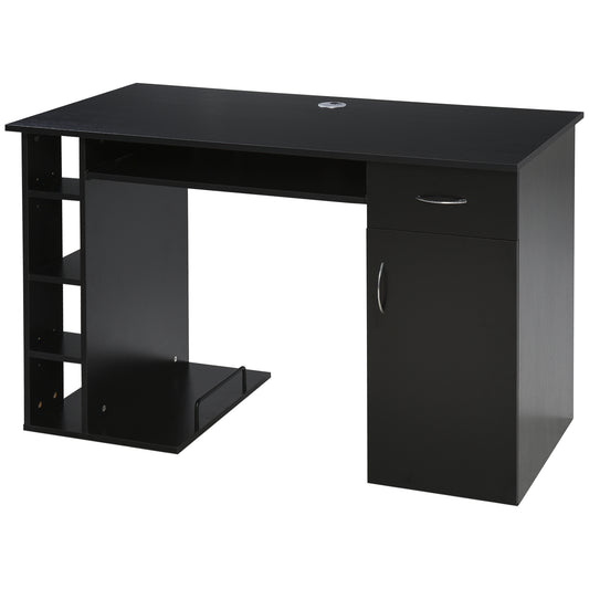 HOMCOM Computertisch Multifunktionaler Schreibtisch mit Regalen, Schublade, Tastaturablage aus MDF 120 x 60 x 74 cm - Schwarz   Aosom