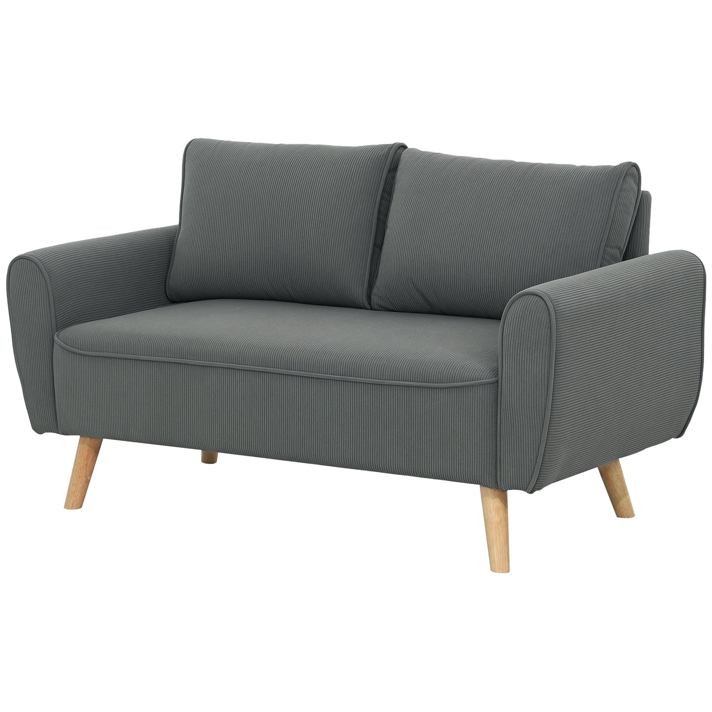 HOMCOM Zweisitzer Sofa mit 2 Kissen, Polstersofa mit 54cm extra tiefen Sitzen, Doppelsofa aus Cord, klein Sofa mit Holzrahmen 2er Couch für Wohnzimmer Schlafzimmer Büro, 145 x 75 x 78 cm, Dunkelgrau   Aosom